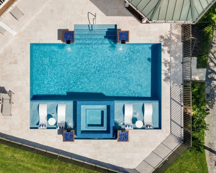 Overhead view of completed custom pool in Naples, FL